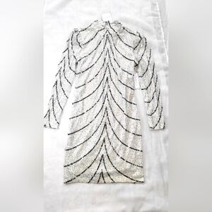 NWT! Chandelier Chic Silver Sequin Women's High Neck Spring Party Dress Size 4